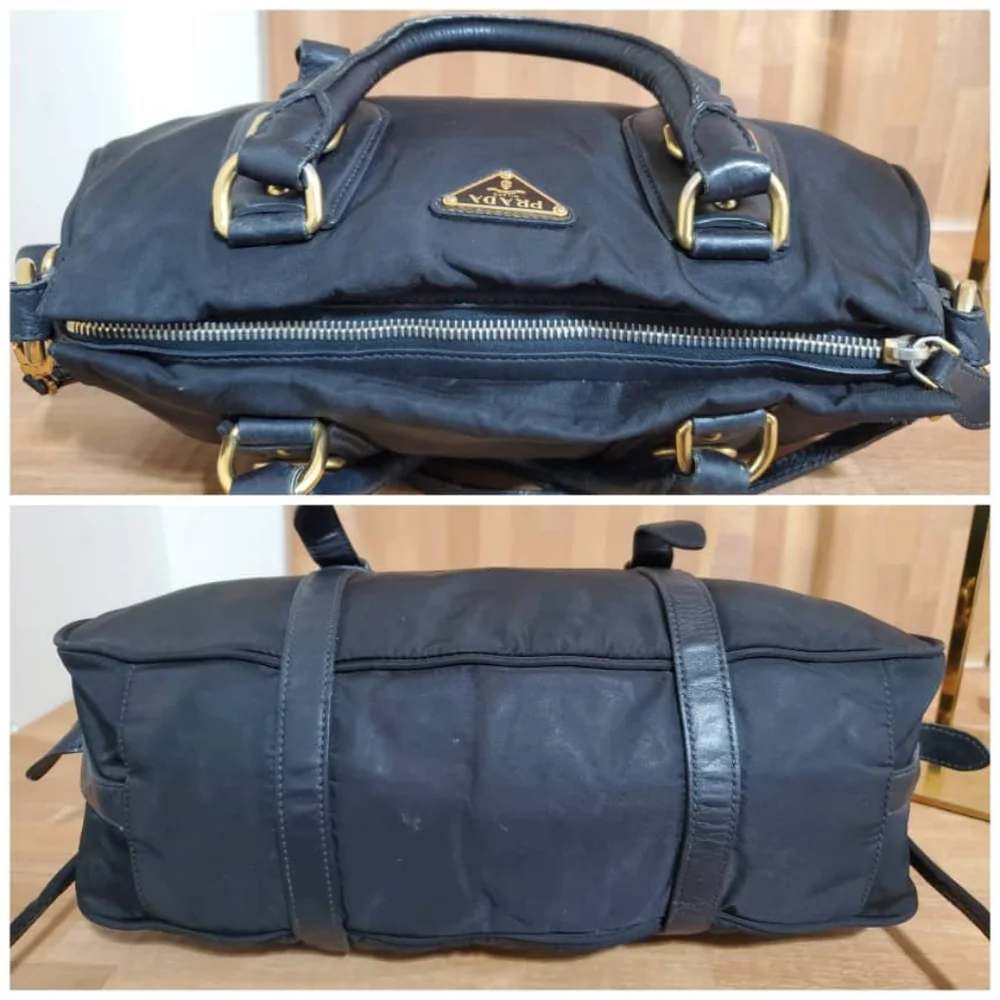 Authentic Prada Convertible Satchel Tessuto & Leather Bag